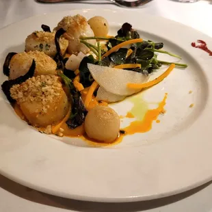 George's Bank Scallops with Honeynut Squash, Chanterelles, Apple Pear and Hazelnut