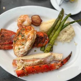 lobster, asparagus, and asparagus
