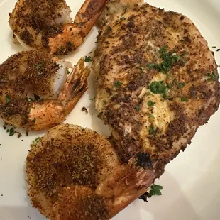 Blackened chicken and shrimp. Awesomely delicious meal. I highly recommend this one.