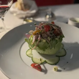 Wedge salad. Perfect portion to go with the seafood tray.