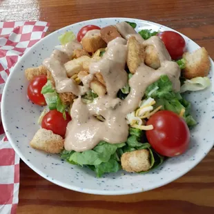 Garden salad with thousand island dressing