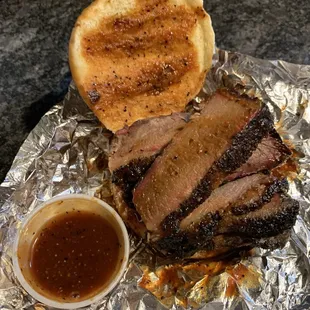 Extra Lean Brisket with a side of their amazing sauce.
