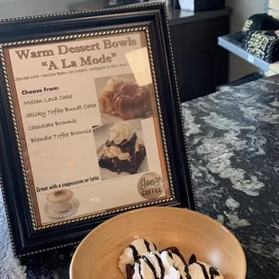 New warm desert bowls served with vanilla bean ice cream