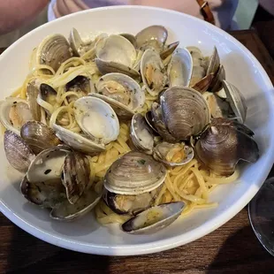 Fresh little neck clams in a white wine sauce over linguine!