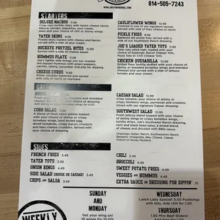 Menu side 1