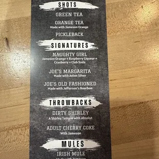 Cocktail menu side 1