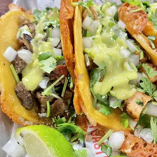 Toasted Asada and Pollo Tacos