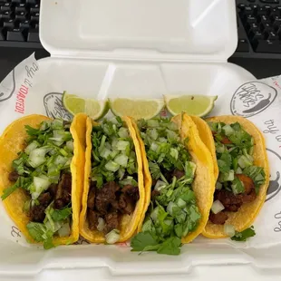 Carne asada tacos and 1 Al pastor