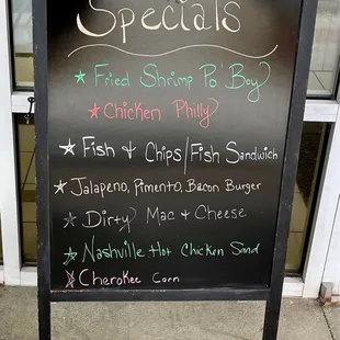 Sign board specials.