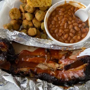 Brisket with beans and okra