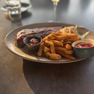 Baby Back Ribs, half order, with fries and coleslaw.