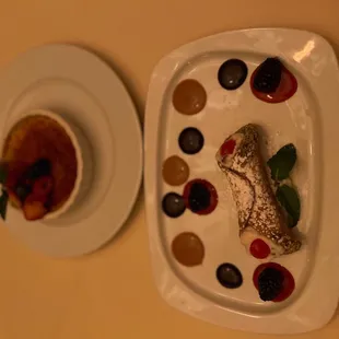 Crème brûlée and cannoli