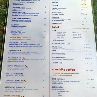 Breakfast menu