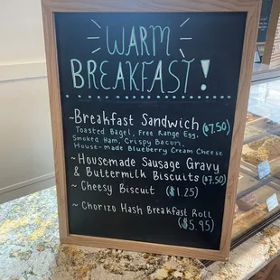 a menu for a warm breakfast