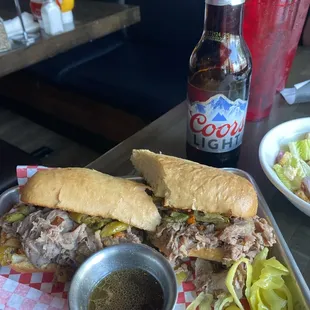 Italian beef with hot peppers on the side, yummm