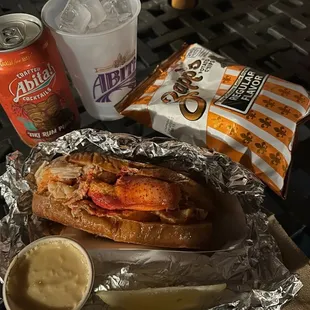 a hot dog and a drink