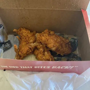 Three very large chicken tenders with Tweener level of spicy heat.  Just right.