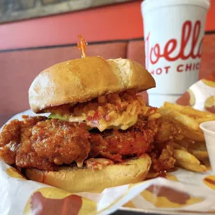 a chicken sandwich and fries