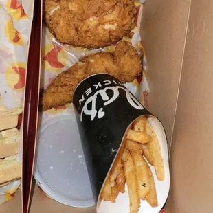 Chicken tenders &amp; Parm fries .