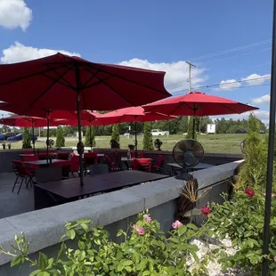 tables and umbrellas