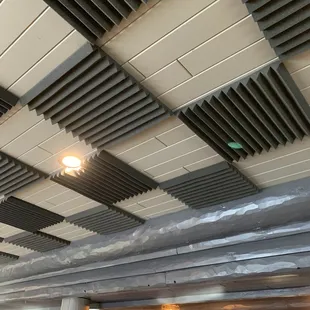 Acoustic tiles on ceiling.  Not something you normally see in a restaurant but something to be appreciated (quieter dining experience)