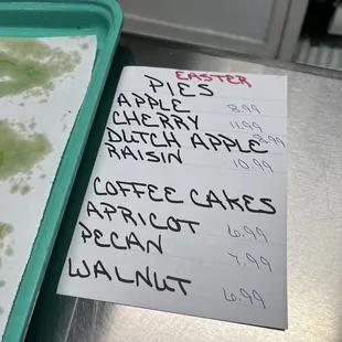 Joe's Easter pie list