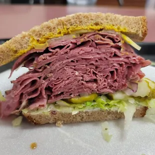 Hot pastrami on sliced wheat! That's just half of the sando!