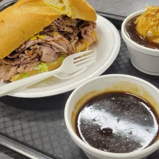 Roast beef mashed potatoes and au jus