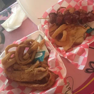 Catfish basket and Shrimp Diablo basket