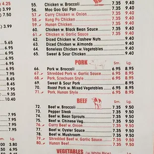 the menu for the restaurant