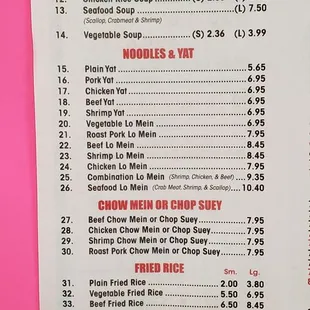 the price list for joe&apos;s carry out