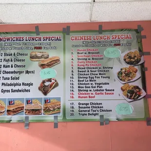 a menu for sandwiches