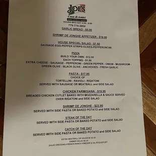 Joes Casa Di Amici Menu 12/2024