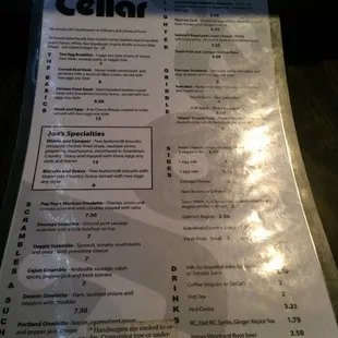 Breakfast menu