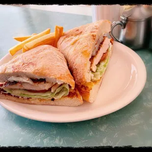 Grilled chicken sandwich with fries $12.75