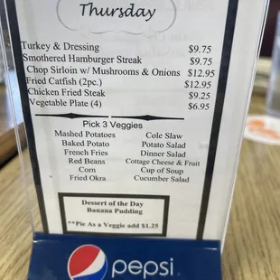 menu for thursday
