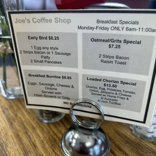 prices for breakfast specials