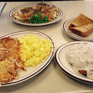 Hot turkey sandwich and chicken fried steak breakfast