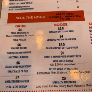 the menu of the restaurant