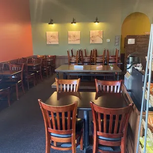 tables and chairs in a restaurant