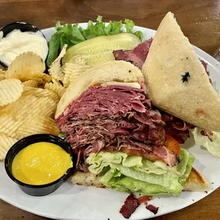 Joycey&apos;s corned beef and pastrami sandwich on ciabatta