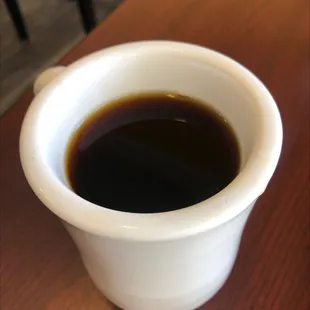 The coffee is on point . If you like your coffee black it&apos;s perfect! Never bitter. Best cup of diner coffee around