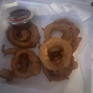 onion rings and ketchup