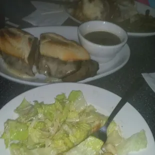 Cesar side salad, french dip, &amp; beef Manhattan.  All yummy!