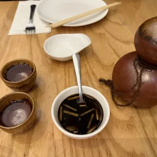 Sake and the sauce for soup dumplings