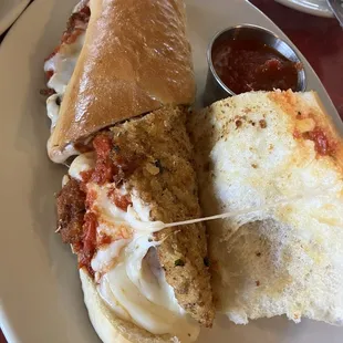 Veal parm sub overhead. Lunch