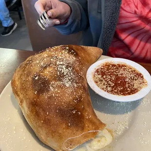 The calzone is huge