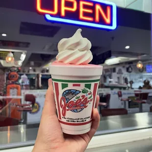 Regular Strawberries 'N Cream Joe-latti with vanilla ice cream on top and bottom