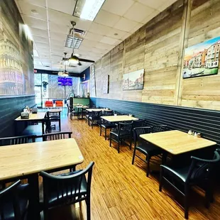 tables and chairs in a restaurant