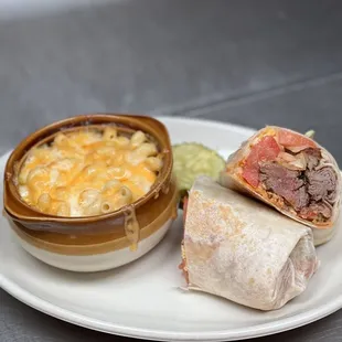 cajun tenderloin wrap with baked 5 cheese mac